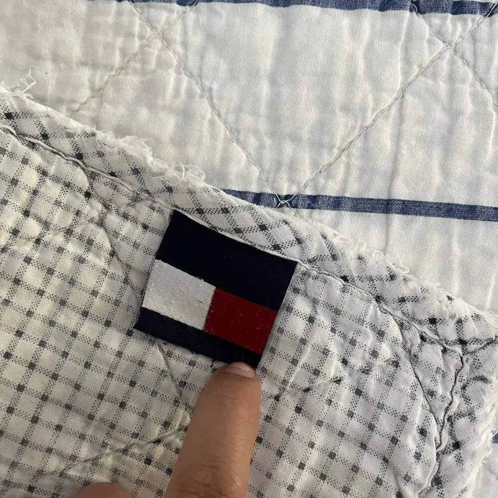 Tommy Hilfiger White Striped Cotton Quilt Blanket 58